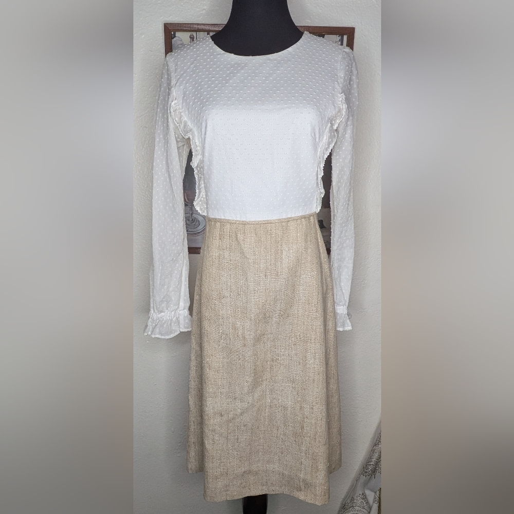 Shannon McLean Ladies Cotton Faux Burlap Lined Knee Length Dress Size S/M